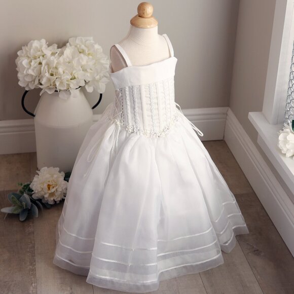 White Flower Girl Dress Formal Special Occasion Princess Gown RARE ITEM UNIQUE - Picture 4 of 12